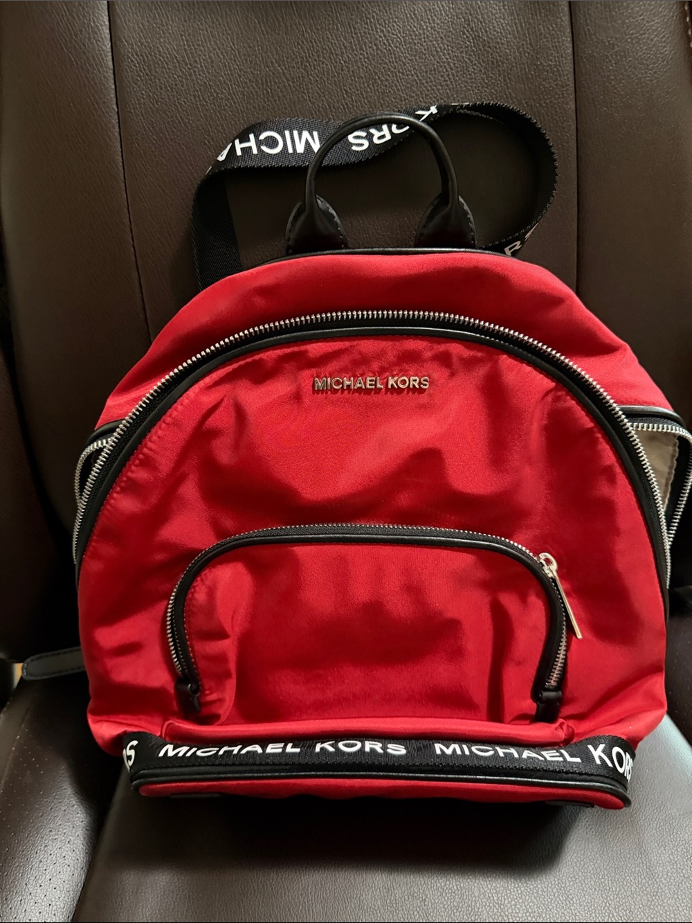 Michael Kors Red Nylon Logo Strap Backpack